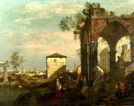 Style of Bernardo Bellotto - A Caprice Landscape with Ruins